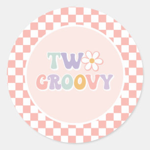 Pegatina Redonda Dos Daisy Checker rosadas divertidas