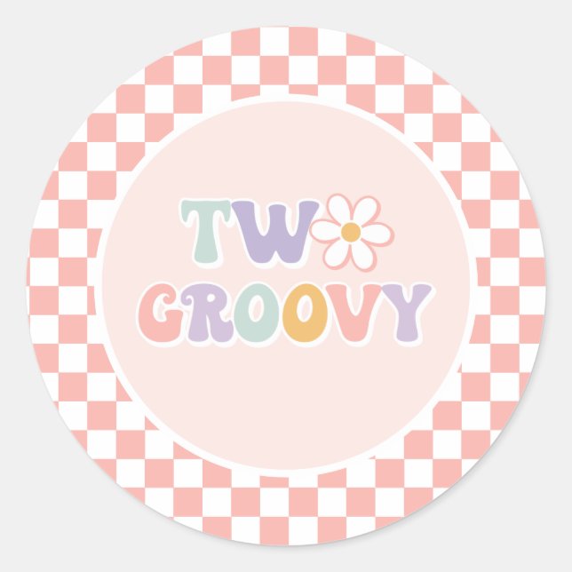 Pegatina Redonda Dos Daisy Checker rosadas divertidas (Anverso)