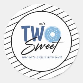 Pegatina Redonda Dos dulces Douglas azules segundo cumpleaños