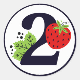 Pegatina Redonda Dos dulces fresas Chica de cumpleaños Fiesta de se