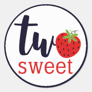 Pegatina Redonda Dos dulces fresas Chica de cumpleaños Fiesta de se