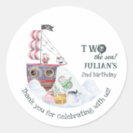 Pegatina Redonda Dos El Barco Pirata Marítimo Sirena Segundo Fiesta