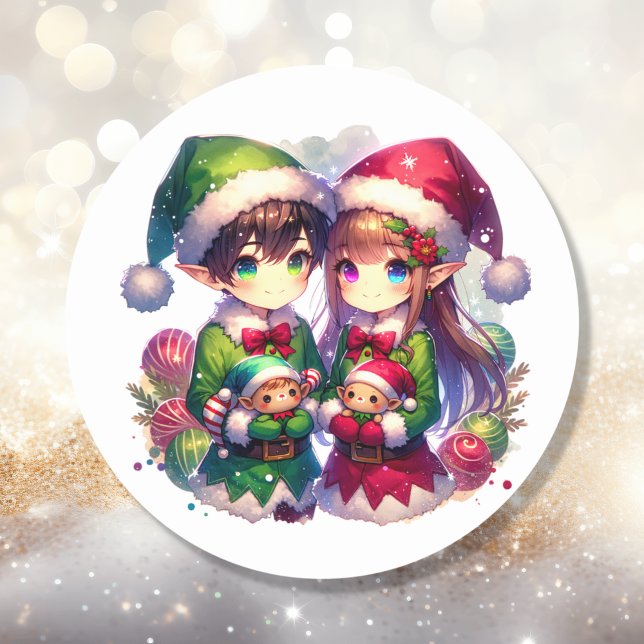 Pegatina Redonda Dos Elfos animales | Navidades inteligentes (Subido por el creador)