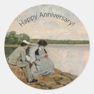 Pegatina Redonda Dos en la playa, Arvid Liljelund