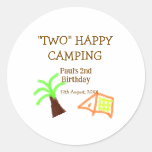 Pegatina Redonda Dos felices campamento cumpleaños 2 años árbol cam