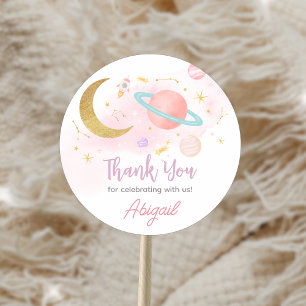 Pegatina Redonda Dos fiestas de cumpleaños de la luna y las estrell