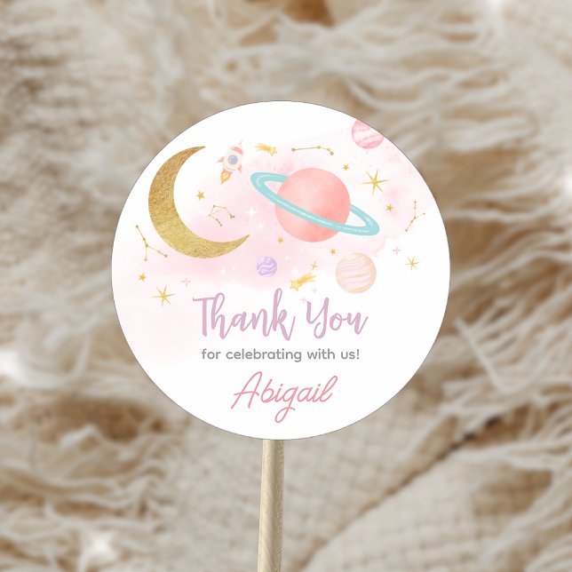 Pegatina Redonda Dos fiestas de cumpleaños de la luna y las estrell (Two the Moon and Stars Birthday Party Sticker)