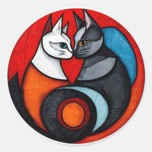 Pegatina Redonda Dos gatos en diseño circular vibrante