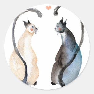 Pegatina Redonda Dos gatos enamorados