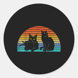 Pegatina Redonda Dos gatos negros fondo colorido amantes de los gat