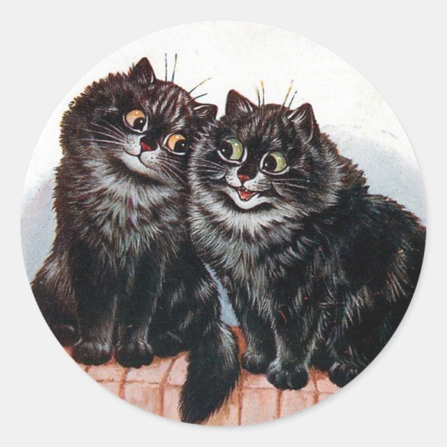 Pegatina Redonda Dos gatos negros pintados por Louis Wain (Anverso)
