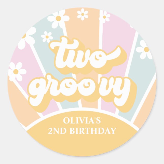 Pegatina Redonda Dos Groovy pastel Retro Sunshine daisy boho (Anverso)