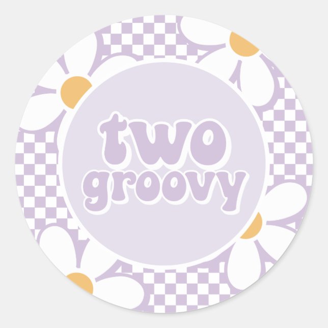 Pegatina Redonda Dos Groovy Purple Daisy Checker (Anverso)