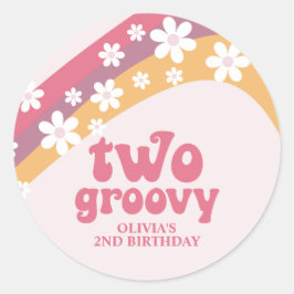 Pegatina Redonda Dos Groovy Retro Daisy Boho Arcoiris