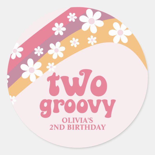 Pegatina Redonda Dos Groovy Retro Daisy Boho Arcoiris (Anverso)