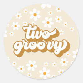 Pegatina Redonda Dos Groovy Retro Daisy segundo cumpleaños
