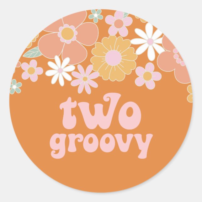Pegatina Redonda Dos Groovy Retro Floral 2do cumpleaños (Anverso)