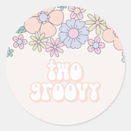 Pegatina Redonda Dos Groovy Retro floral pastel cumpleaños 2