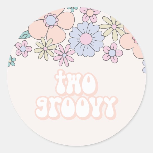 Pegatina Redonda Dos Groovy Retro floral pastel cumpleaños 2 (Anverso)