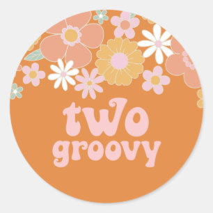 Pegatina Redonda Dos Groovy Retro Floral segundo cumpleaños