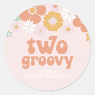 Pegatina Redonda Dos Groovy Retro Floral segundo cumpleaños
