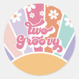 Pegatina Redonda Dos Groovy Retro Sol Rainbow Daisy