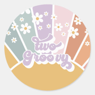 Pegatina Redonda Dos Groovy Retro Sunshine Rainbow Daisy