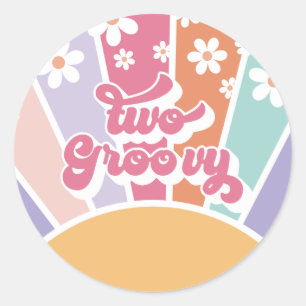 Pegatina Redonda Dos Groovy Retro Sunshine Rainbow Daisy