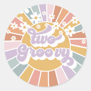 Pegatina Redonda Dos Groovy Retro Sunshine Rainbow Daisy Classic Ro