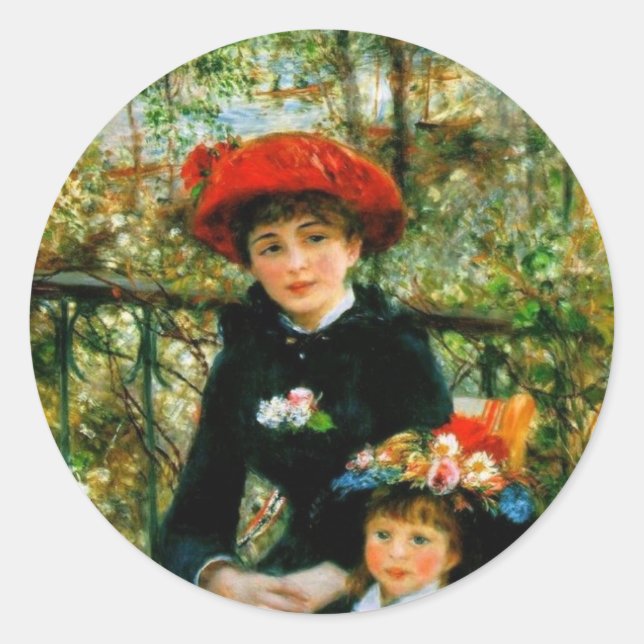 Pegatina Redonda Dos hermanas en la terraza de Renoir (Anverso)