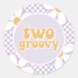 Pegatina Redonda Dos hermosas Daisy Checker púrpura groovy
