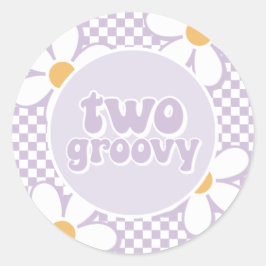 Pegatina Redonda Dos hermosas Daisy Checker púrpura groovy