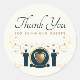 Pegatina Redonda Dos hombres grooms Boda LGBTQ Cream Blue Gracias