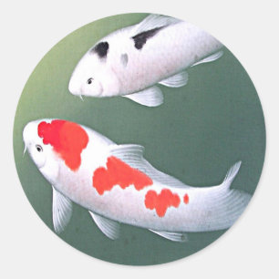 Pegatina Redonda Dos Koi, impresión de Woodblock del japonés