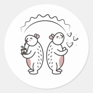 Pegatina Redonda Dos lindos capybaras negras