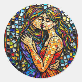 Pegatina Redonda Dos mujeres en mosaico estilo arte ai