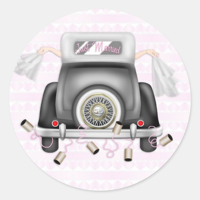 Pegatina Redonda Dos novias, boda lesbiana (Anverso)