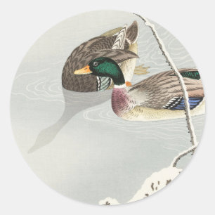 Pegatina Redonda Dos patos mallard vintage