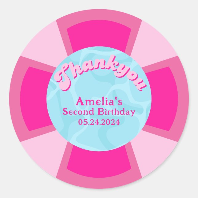 Pegatina Redonda Dos piscinas tropicales frescas verano Cumpleaños (Anverso)