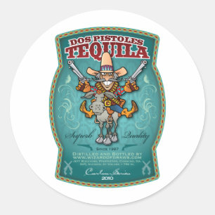 Pegatina Redonda Dos Pistoles Tequila