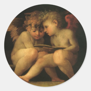Pegatina Redonda Dos querubines leyendo por Rosso Fiorentino, Ángel