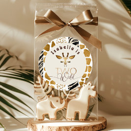 Pegatina Redonda Dos salvajes cumpleaños de la jirafa de animales S