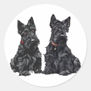 Pegatina Redonda Dos Terriers Escoceses Negros