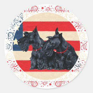 Pegatina Redonda Dos Terriers Escoceses Patrióticos