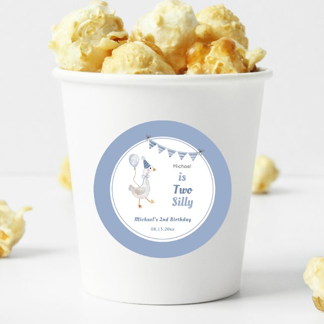 Pegatina Redonda Dos tontos blancos azules de oca segundo cumpleaño (Subido por el creador)