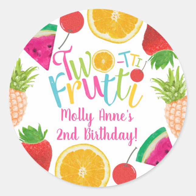 Pegatina Redonda Dos-tti Frutti Tutti Frutti Chica Segundo Cumpleañ (Anverso)
