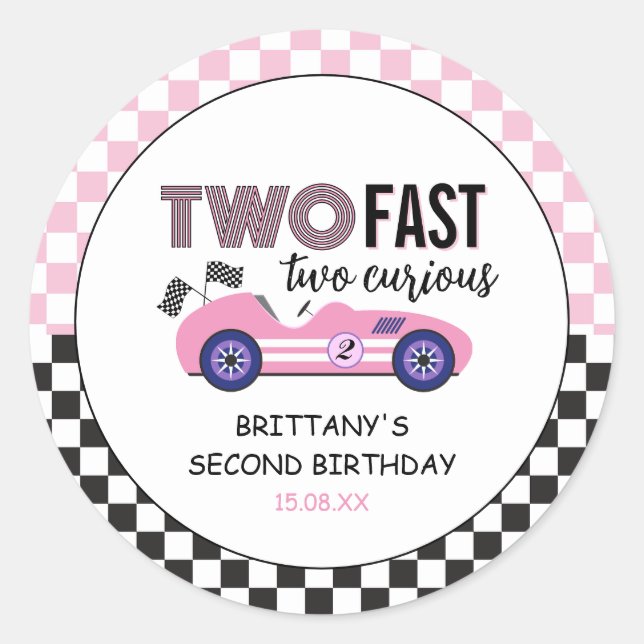 Pegatina Redonda Dos vagones de carreras rápido rosado segundo cump (Anverso)