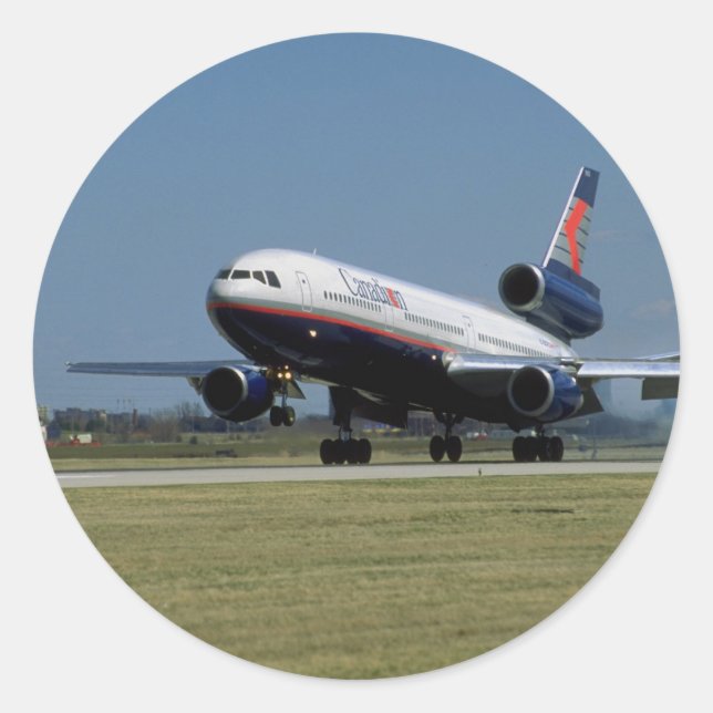 Pegatina Redonda Douglas DC-10 en el despegue (Anverso)