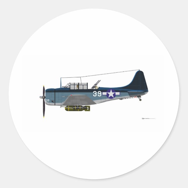 Pegatina Redonda Douglas SBD-5 inmaculado (Anverso)