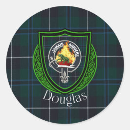 Pegatina Redonda Douglas Scottish Clan Tartan & Crest